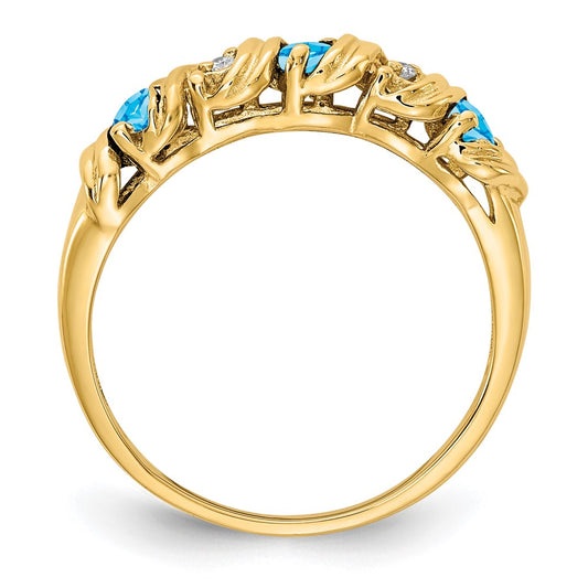 14k 2.75mm Gemstone & Diamond rings — Blue Topaz (Swiss Blue)