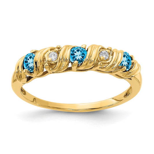 14k 2.75mm Gemstone & Diamond rings — Blue Topaz (Swiss Blue)