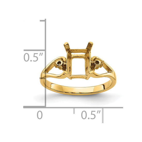 14k Diamond / 8x6mm Emerald-cut Gemstone Ring Mounting