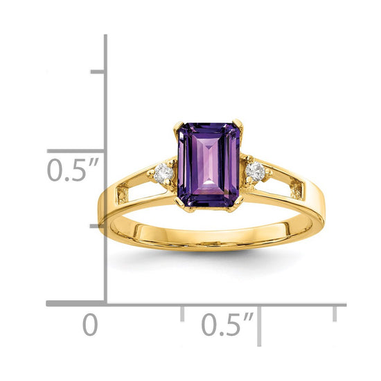 14k 7x5mm Emerald-cut Amethyst and 1/20 carat AA Diamond Ring