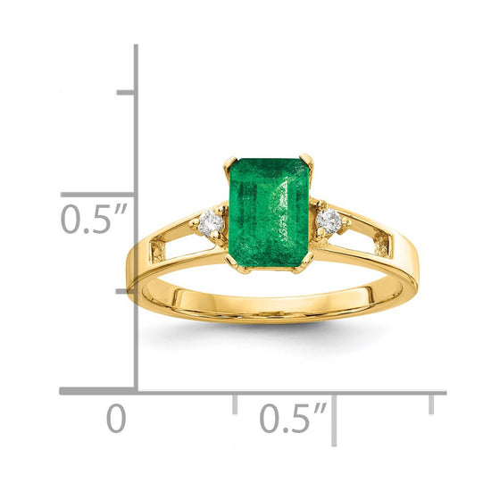 14k 7x5mm Emerald-cut Emerald and 1/20 carat VS Diamond Ring