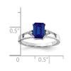 14k White Gold 7x5mm Emerald-cut Blue Sapphire and 1/20 carat AA Diamond Ring