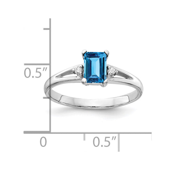 14k White Gold 6x4mm Emerald-cut Blue Topaz and AAA Diamond Ring