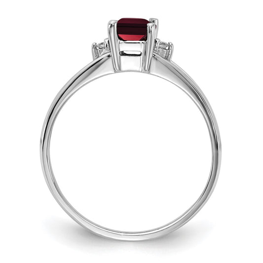 14k White Gold 6x4mm Emerald-cut Garnet and AA Diamond Ring