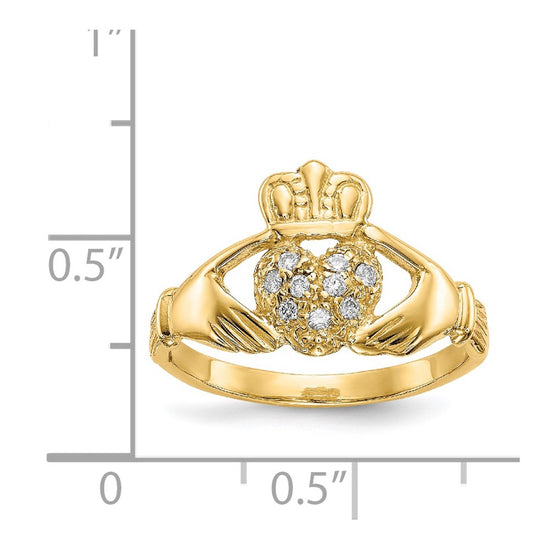Gold Polished Diamond Claddagh Rings