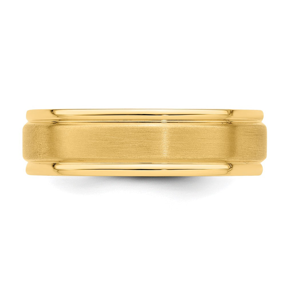 14k Yellow Gold 6mm Lightweight Comfort Fit Brushed Satin/Polished Grooved Edge Wedding Band Size 10