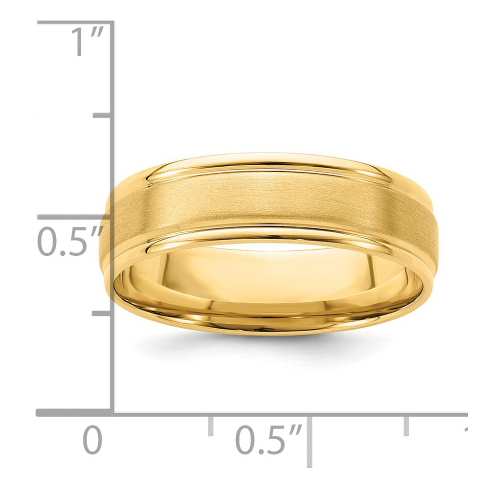 14k Yellow Gold 6mm Standard Weight Comfort Fit Brushed Satin/Polished Grooved Edge Wedding Band Size 10.5