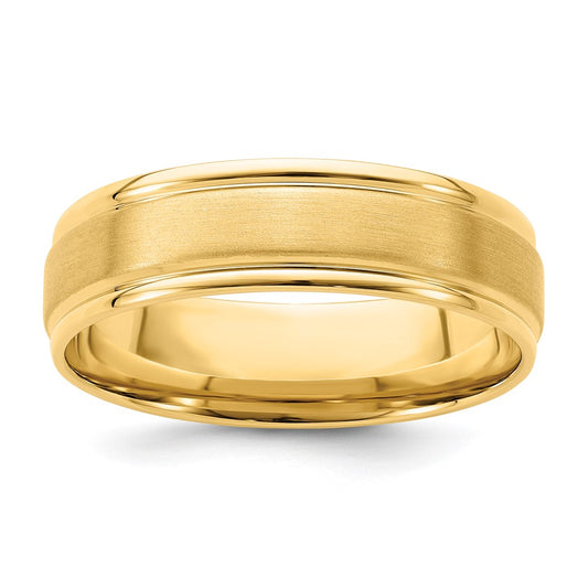 14k Yellow Gold 6mm Heavyweight Comfort Fit Brushed Satin/Polished Grooved Edge Wedding Band Size 12.5