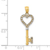 14K and White Rhodium Polished Heart Key Charm