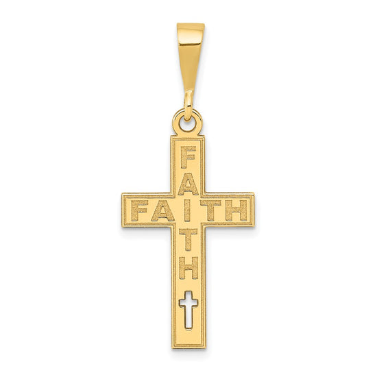14K Laser Cut FAITH Cross Charm