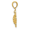 14K Gold Polished and Textured Diamond-cut Turtle Pendant
