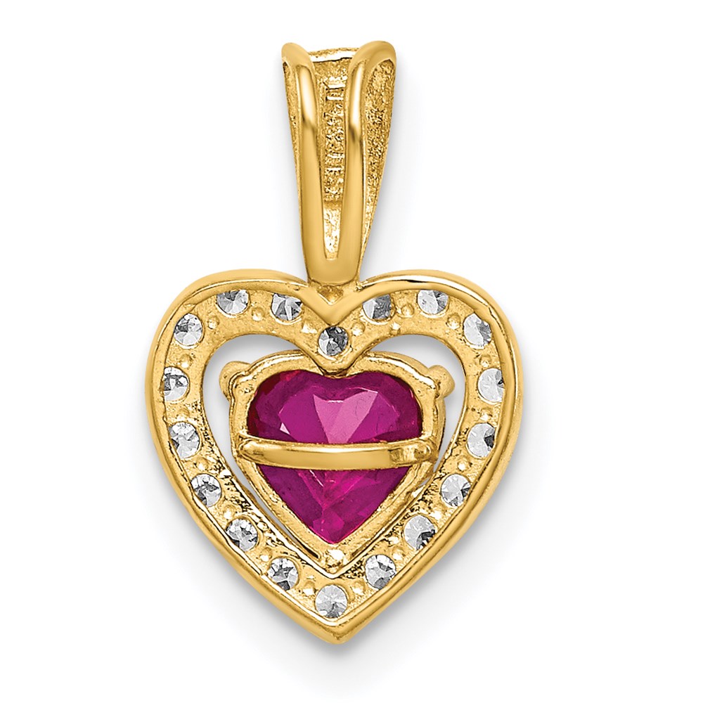 14K Polished Red and Clear CZ Halo Heart Pendant