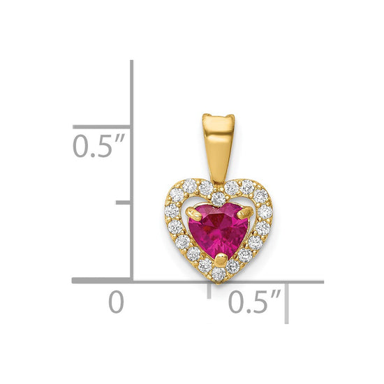 14K Polished Red and Clear CZ Halo Heart Pendant