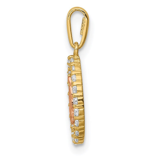 14K Two-tone Our Lady of Guadalupe CZ Oval Pendant