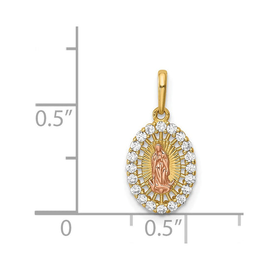14K Two-tone Our Lady of Guadalupe CZ Oval Pendant