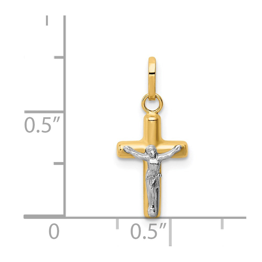 14k and White Rhodium Polished Hollow Crucifix Charm
