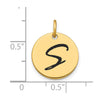 14k Polished Black Enamel Letter S Initial Disk Charm