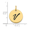 14k Polished Black Enamel Letter V Initial Disk Charm