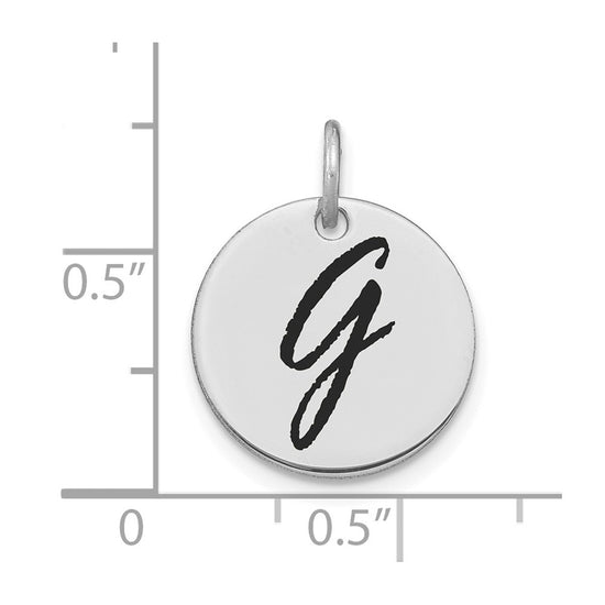 14kw Polished Black Enamel Letter G Initial Disk Charm