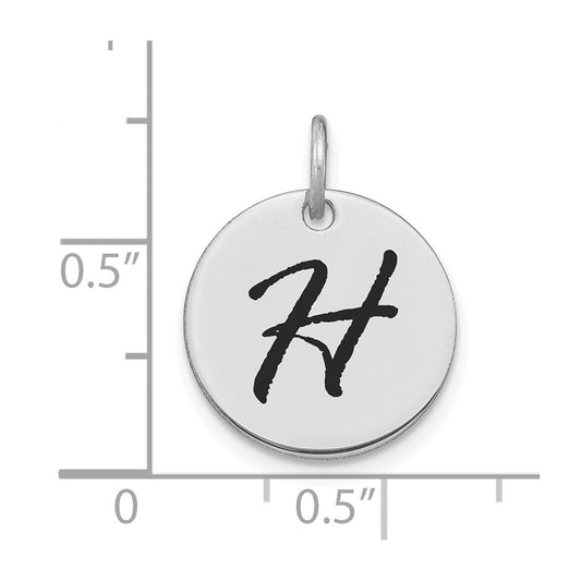 14kw Polished Black Enamel Letter H Initial Disk Charm