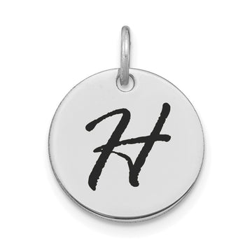 14kw Polished Black Enamel Letter H Initial Disk Charm