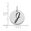14kw Polished Black Enamel Letter J Initial Disk Charm