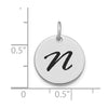 14kw Polished Black Enamel Letter N Initial Disk Charm
