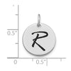14kw Polished Black Enamel Letter R Initial Disk Charm