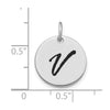 14kw Polished Black Enamel Letter V Initial Disk Charm