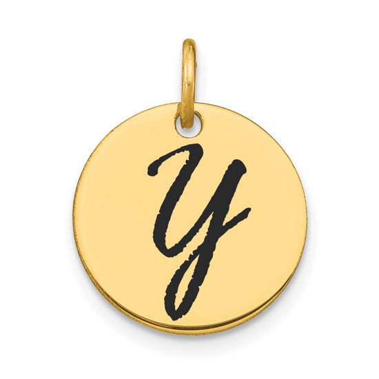 14k Polished Black Enamel Letter Y Initial Disk Charm