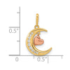 14K Two-tone CZ Moon with Dangle Heart Pendant