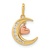 14K Two-tone CZ Moon with Dangle Heart Pendant
