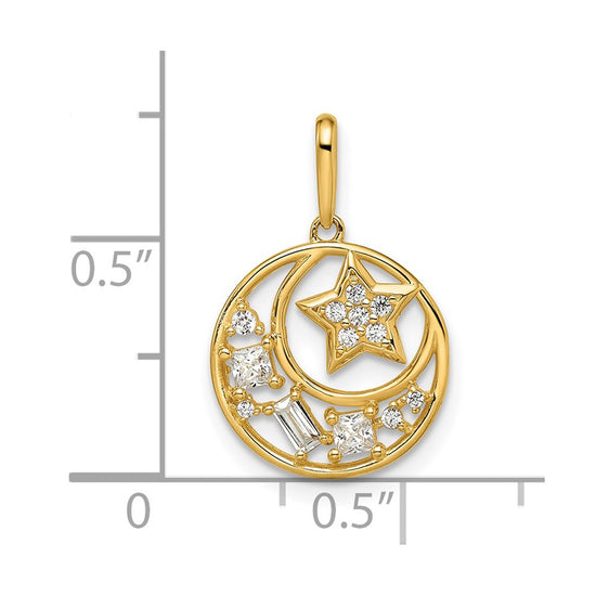 14k CZ Star and Moon Pendant