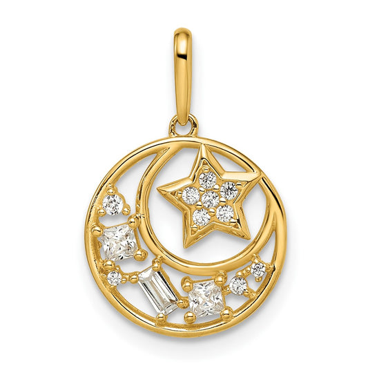14k CZ Star and Moon Pendant