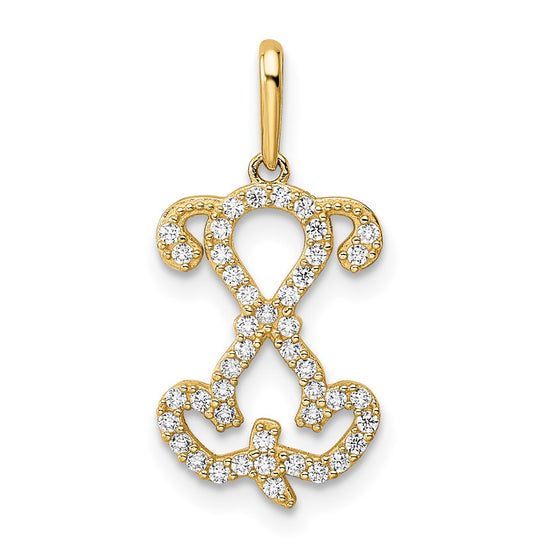 14K Polished CZ Puppy Sitting Outline Pendant