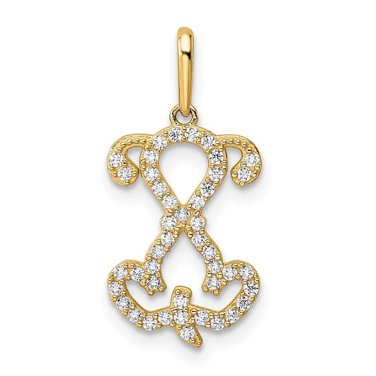 14K Polished CZ Puppy Sitting Outline Pendant