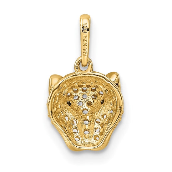 14K Polished Green and White CZ Lioness Head Pendant