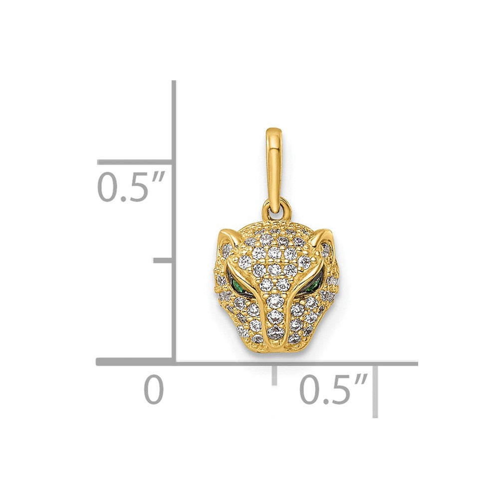 14K Polished Green and White CZ Lioness Head Pendant