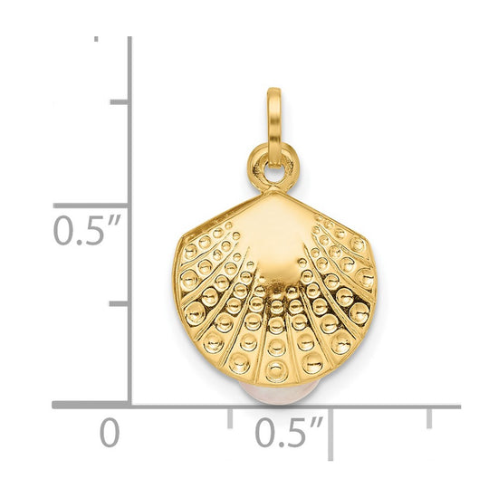 14k Polished with Freshwater Cultured Pearl Clam Pendant