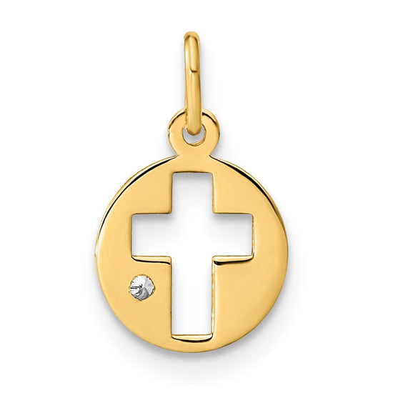 14K Polished CZ Circle Cross Pendant