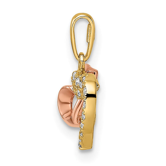 14k Two-tone CZ Two Hearts Pendant