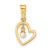 14K Polished 2-3mm Freshwater Cultured Pearl Dangle Open Heart Pendant