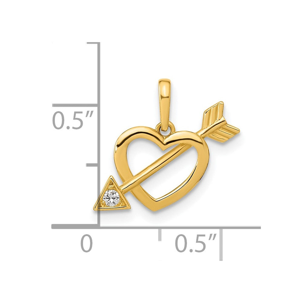 14K Polished Cut-out Heart with Arrow CZ Pendant