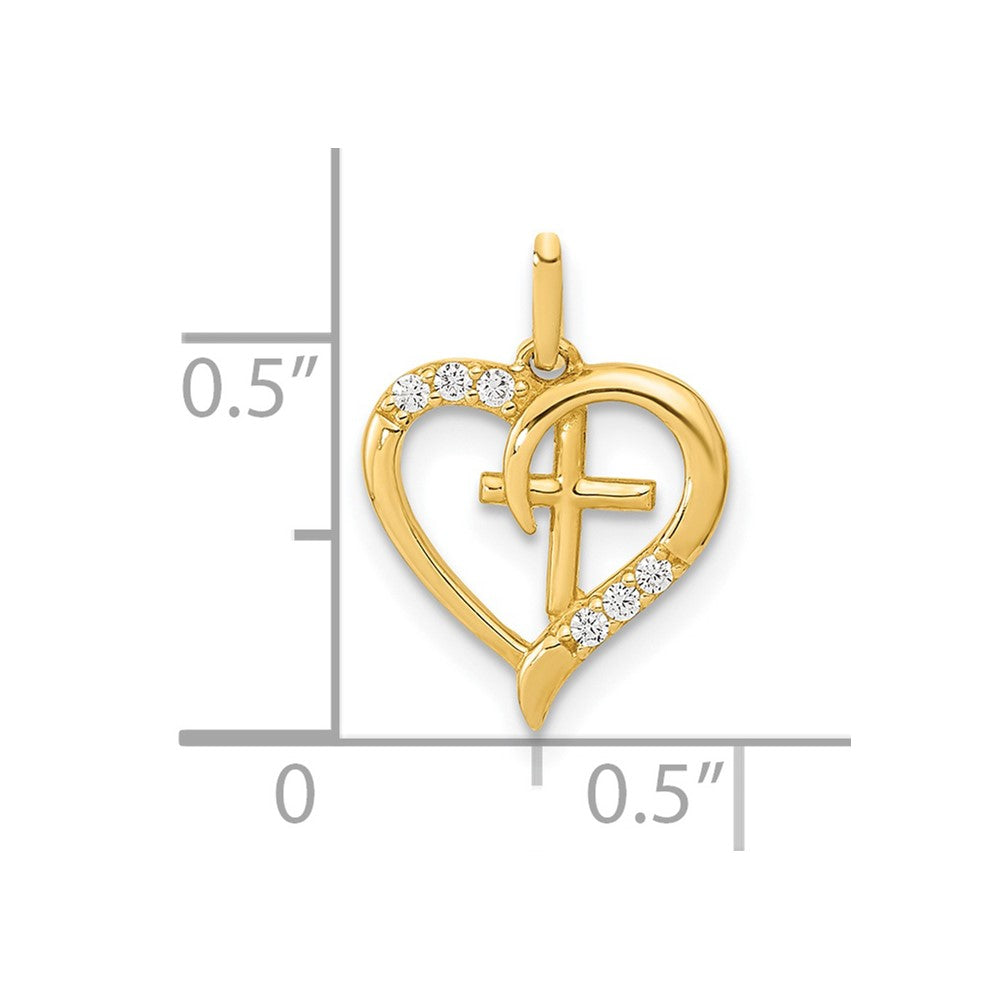 14K Polished Open Heart with Cross and CZ Pendant