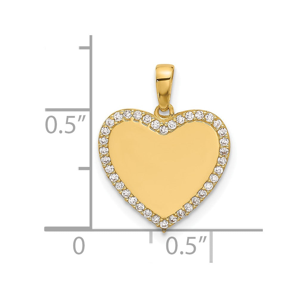 14k Polished CZ Engravable Heart Pendant
