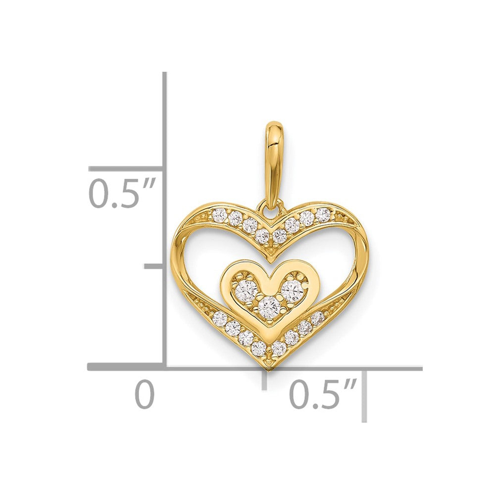 14k Polished CZ Heart in Heart Pendant