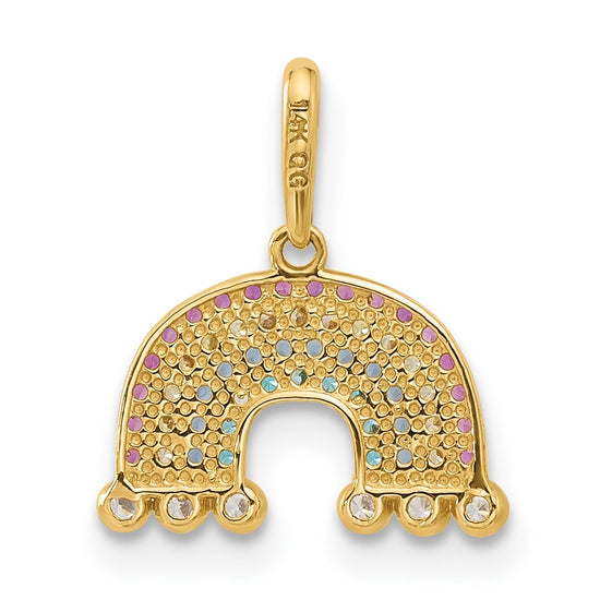 14k Polished CZ Rainbow and Clouds Pendant