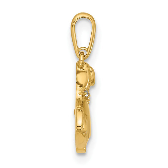 14k Two-tone Polished CZ Dog with Heart Dangle Pendant