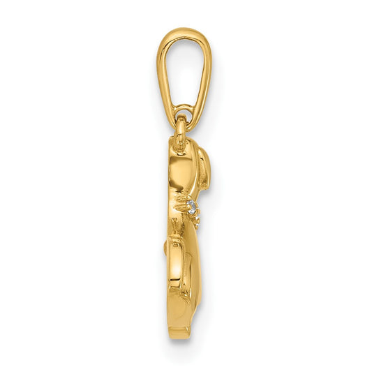 14k Two-tone Polished CZ Dog with Heart Dangle Pendant