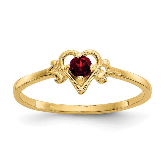 10k 3mm Round January/ Garnet Birthstone Heart Size 7 Ring